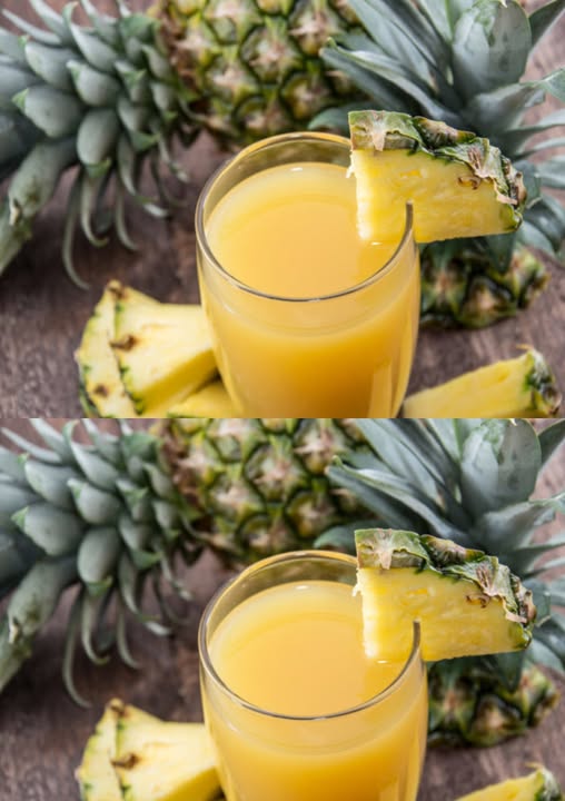Fresh Made Pineapple Juice With Fresh Pieces Of Pineapples